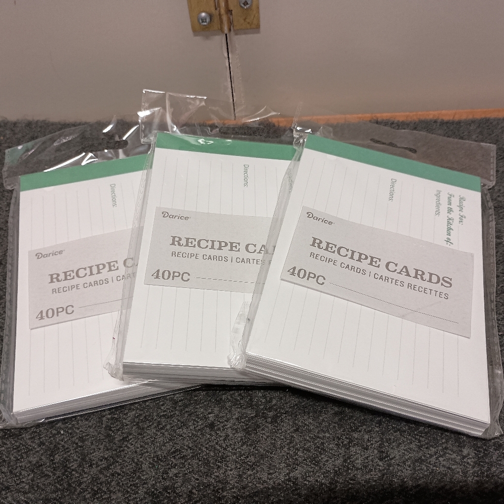 NWT Darice Basic Recipe Cards - 3 sets of 40, 4"x6"